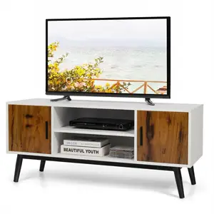 2-tier open shelves and 2 cabinets provide ample space TV Stand for TVs up to 55" living room TV cabinet