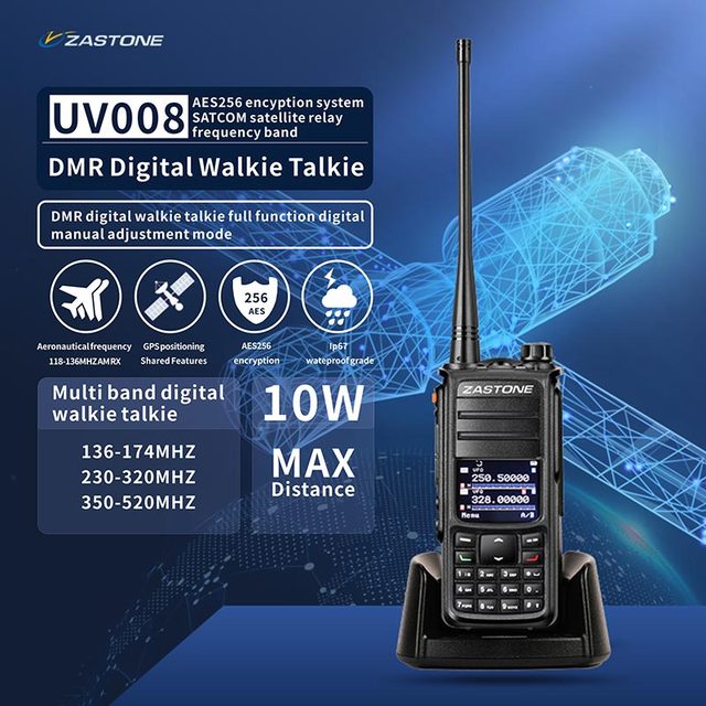 ZASTONE UV008 DMR Walkie Talkie 10W Digital Two Way Radio Dual Time Slot UHF/VHF Dual Band GPS IP67 Waterproof 2000-2500mAh