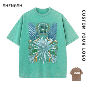 T-shirt de l'équipe Shengshi Stone Wash surdimensionné col rond 320g équipe rétro douce personnalisée avec impression personnalisée formation en vrac pour adultes - Product Image 1