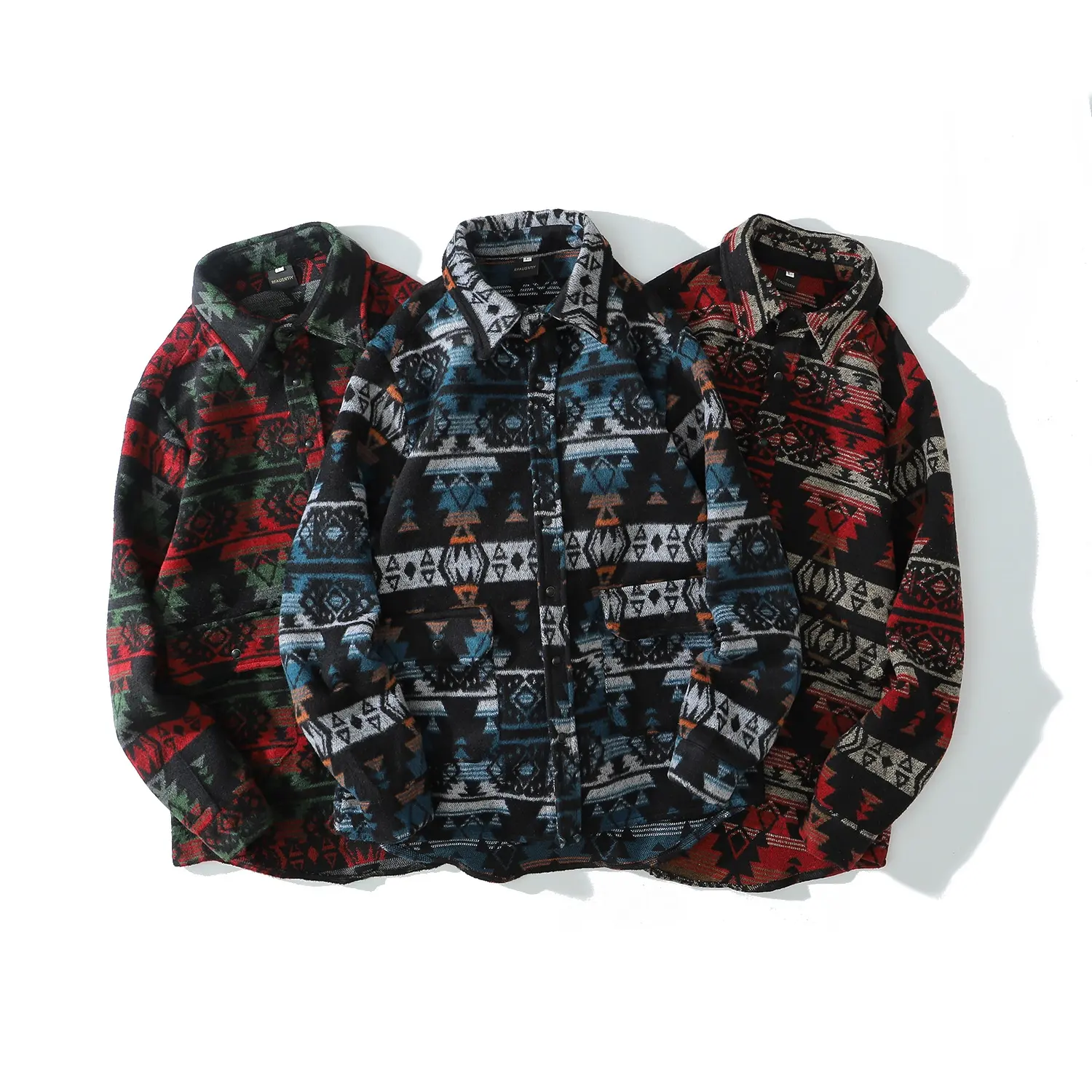 Western Style Aztec Jacket Men's Autumn Winter Plus Size Woolen Warm Ethnic Vintage Overshirt Jacket With Pocket For Men