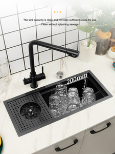 Lavello da <span class=keywords><strong>cucina</strong></span> a incasso singolo in acciaio inox 304 nero nano spazzolato, di piccole dimensioni, con copertura per bar/balcone - Product Image 3