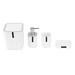 Custom Washroom Accessories White 4 Piece Plastic Bathroom Accessories Set