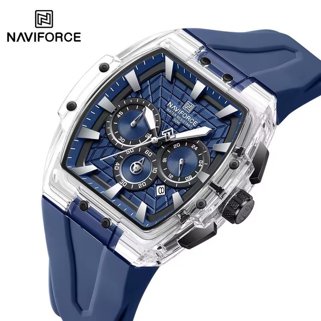 NAVIFORCE 6113 Men's Multifunctional Chronograph Watch Luminous Calendar Running Seconds 5ATM Waterproof Silicone Strap Watches
