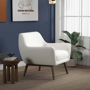 Nouveau fauteuil pivotant Panom blanc en bouclette moderne - Meuble durable et portable pour salon, chambre, salle à manger et hôtel - Product Image 2