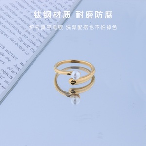 Bagues tendance en acier inoxydable plaqué or avec grappe de perles, bijoux pour femmes, sans ternissement - Product Image 4