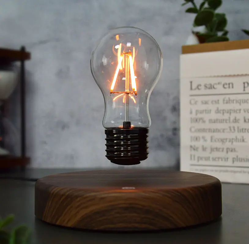 High-quality Levitating Light Bulb Rotating Floating Bulb Wood Table Lamp Unique Gifts Home Decoration