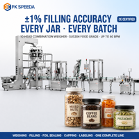 FK SPEEDA Lini Produksi Pengisian Botol Turnkey Lengkap 5 Stasiun untuk Permen, Kopi, SUS304 CE, Penimbangan, Penutupan, Pelabelan
