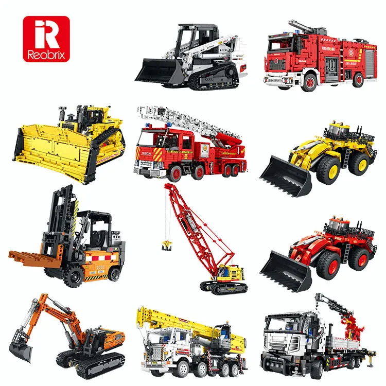 Reobrix 22001-22 fern gesteuerte Technik Fahrzeug Feuerwehr auto Traktor Bagger Bausteine montiert Modell Kinderspiel zeug