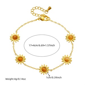 Tiger's Eye Sunflower Jewelry <b>Set</b> Stainless Steel Chain Necklace Earring <b>Bracelet</b> Women's Everyday Wear - Product Image 5