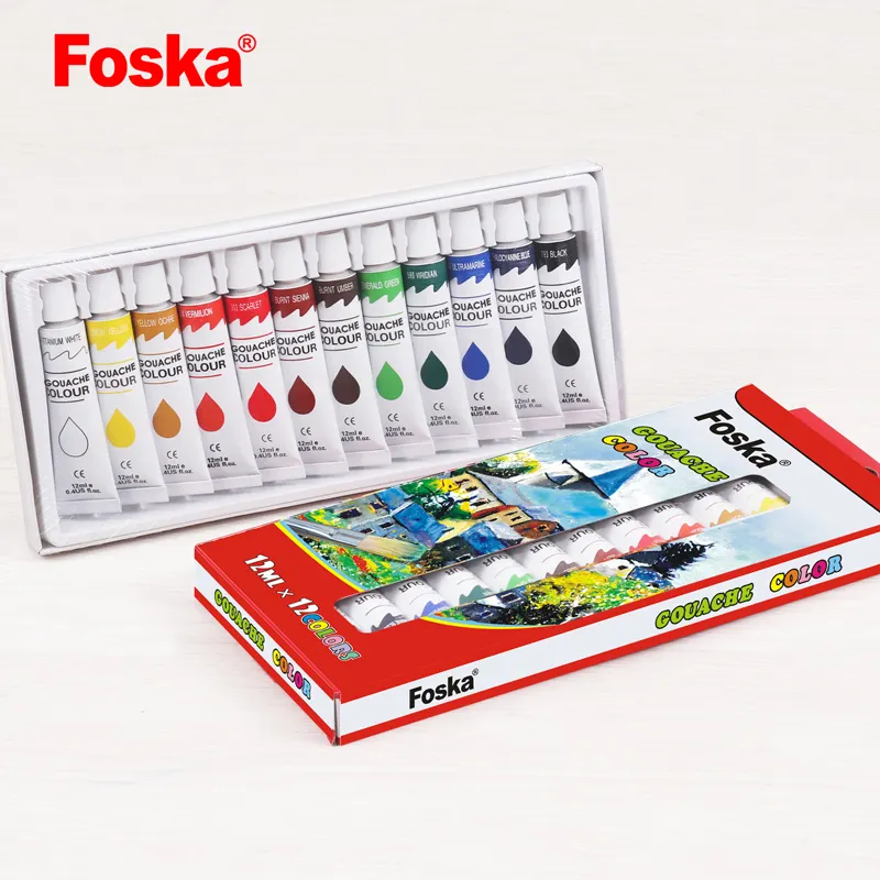 Foska Set Cat Warna Gouache, 12 Warna X 12Ml Tidak Beracun 12 Buah