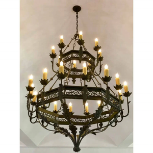 Lámpara Colgante de Estilo Americano Vintage, Rústica, de Mediados de Siglo, Gótica, con Forma de Arcángel, para Interiores de Villa, Araña de Hierro Forjado Envejecido <span class=keywords><strong>Negro</strong></span> - Product Image 1