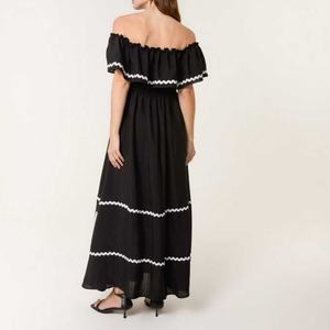 Vestido Midi de Lino con Bordado de Encaje para Mujer, Cintura Alta, Ajuste Holgado, Informal, Transpirable, de Verano, Moda Casual, Venta Caliente OEM - Product Image 2