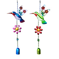 Nouvelle Arrivée Créative Transfrontalière Carillon Éolien en Fer Forgé avec Pendentif Colibri, Ailes de Pétales Métalliques et Motif Floral