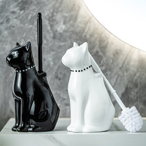 Adorable ensemble <span class=keywords><strong>brosse</strong></span> et support <span class=keywords><strong>WC</strong></span> 3D en céramique pour <span class=keywords><strong>chat</strong></span>, rangement dissimulé, décoration amusante pour les amoureux des chats - Product Image 1