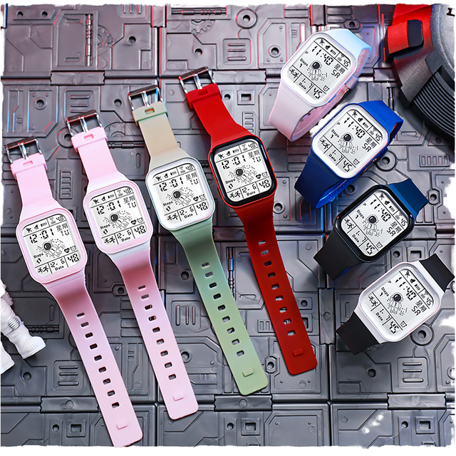 Kids Sports Digital Watch with Custom Logo Rectangle Case and Cartoon Design Astronaut Theme Plastic Strap Watch
