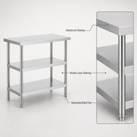 Table de préparation commerciale en acier inoxydable de qualité alimentaire certifiée NSF, double couche, 120x60x100cm, robuste, pour restaurant