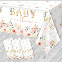 Nappe rectangulaire jetable en plastique Baby Bloom, 3 pièces, motif floral aquarelle rose, fournitures et décorations pour fête de naissance