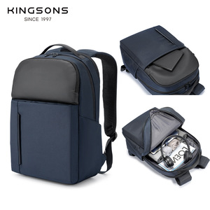 Kingsons Men's <b>Backpack</b> 20-35L Waterproof Business Travel Computer Bag Solid Color Splicing Design <b>Black</b> And Blue - Product Image 4