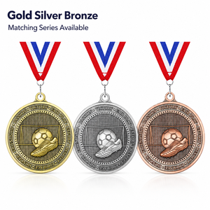Custom Soccer Medals Football Medal Metal Medal Wholesale Award Medals Gold Silver Bronze With <b>Ribbon</b> Supplier - Product Image 3