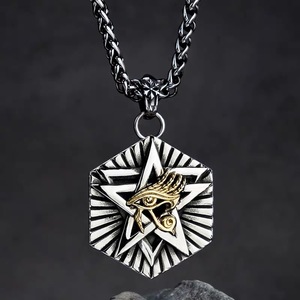 Vintage <span class=keywords><strong>Ojo</strong></span> de <span class=keywords><strong>Horus</strong></span> hombres antiguo egipcio pentagrama colgante collar de acero inoxidable hombres Punk <span class=keywords><strong>amuleto</strong></span> de la suerte joyería - Product Image 4