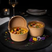 Conteneur alimentaire jetable rond avec couvercle, boîte à salade en kraft pour emporter, boîte personnalisée avec logo OEM, vente en gros, boîte biodégradable