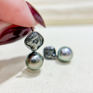 DIY <b>Silver</b> Jewelry Earrings with 9-13mm Round <b>Beads</b> S925 DIY Pearl Accessories Empty Tray Fashion 22214 Plated Size 12mm - Product Image 1