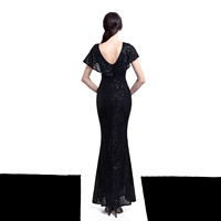 18133 # manches courtes femmes Sexy décolleté en V profond paillettes robes de soirée Sexy longues femmes fête robe de soirée de bal