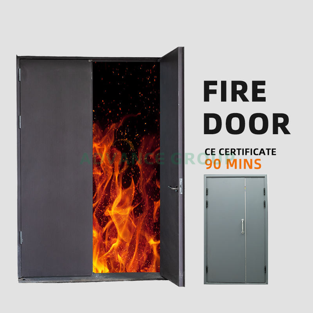 90 Mins Emergency Exit Steel Door with Push Rod Apartment Steel Fire Entry Door Fire Emergency Door