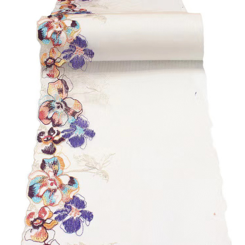 Ширина 22 см полиэстер красочный цветок мягкая кожа Тюль мягкая Водорастворимая Вышивка кружевная отделка ткань для занавесок платье нижнее белье