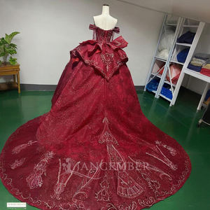 Vestidos de Quinceañera Rojos Wx76, Vestido de Fiesta para Niñas de 15 Años, Encaje con Pedrería, Mangas Desmontables, Falda de Princesa, Jancember - Product Image 2