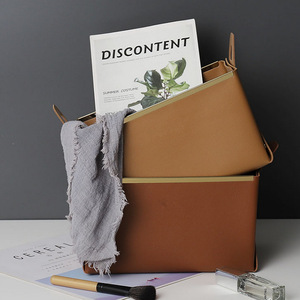 Leather <b>storage</b> basket with handle, metal edging, 3D <b>storage</b> basket, foldable <b>remote</b> <b>control</b> holder for living room and bedroom. - Product Image 4