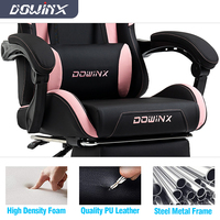 Chaise de jeu mignonne rose noir avec oreilles de chat chaise d'ordinateur ergonomique avec repose-pieds chaise de jeu PC inclinable pour fille adolescent enfants
