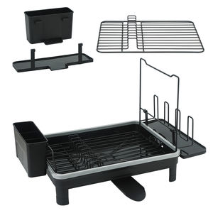 מתקן אחסון צדדי לכיור מברזל, מתקן ייבוש כלים עם מחזיק סכו\\\"ם, מתקן ייבוש מטליות, מעמד לכוסות, צינור ניקוז, רגליים מוגבהות - Product Image 2