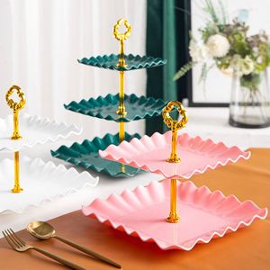 Modern Minimalist Three-layer Square Disposable Plastic Oven Safe Fujian Fruit Cake <b>Plate</b> Light Luxury Wedding Dried Display - Product Image 1