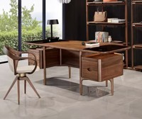 Bureau de luxe en cuir microfibre de style italien japonais haut de gamme Bureau à domicile Bureau de direction Bureau en noyer
