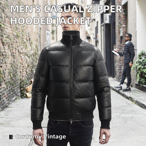 <b>Men's</b> Casual Sports Hooded Bomber <b>Jacket</b> <b>Corduroy</b> Vintage Spring Waterproof Quick Dry Plain Dyed Finished Polyester Wadding - Product Image 2