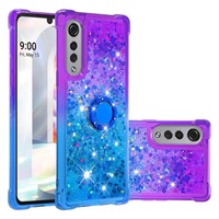 Compatible avec LG Velvet G9 4G 5G Ring Bracket Four Corners Anti-Drop Gradient Quicksand Phone Case 4G Protective Soft Shell
