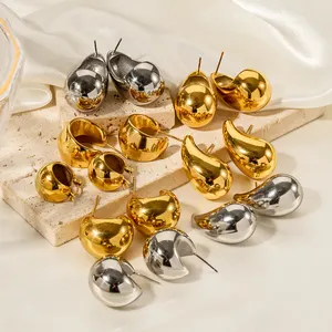 Popular Fashion Tarnish Free PVD 18K Gold Plated Punk Waterdrop Stud Earrings Stainless Steel Hollow Chunky Teardrop Earrings