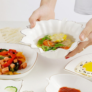 Platos de Cerámica de Forma Irregular con Borde Dorado, Plato para Servir Piña, Desayuno, Postre, Aperitivos, Estilo Occidental, para Fiestas - Product Image 2