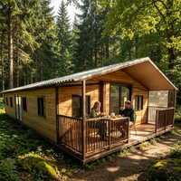 Casa Contenedor Móvil Expandible, Diseño Residencial con Estilo Moderno en Tonos Madera, Techo Inclinado, Cocina, Dormitorio y Baño