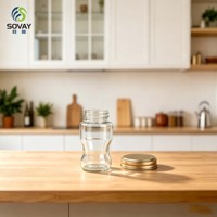 Pot en verre élégant de 300 ml avec col fileté, transparent, de qualité alimentaire, pour confiture, sirop, collations et emballage alimentaire de détail