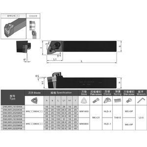 ที่จับเครื่องมือกลึงภายนอกแบบ D-Type รุ่น DASAN DWLNR2020K08 มุม 95 องศา สำหรับงานกลึง CNC - Product Image 1