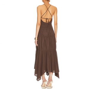 ชุดเดรสแฟชั่นลำลองผ้าฝ้ายแบบสั่งทำ OEM สำหรับผู้หญิง ดีไซน์หรูหราแบบผูกคอ ขายส่ง - Product Image 3