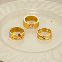 Cincin Gelombang 3 Gaya Baru Boho Row Pink Zircon Stripe Beauty Dazan Lapisan Emas 18k PVD Baja Anti Karat Anti Kusam Perhiasan Wanita