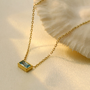 Minimalist Geometric Zircon Necklace Gold Chain Bezel Setting For Women Gift Jewelry - Product Image 3