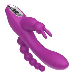 G点兔振动器防水假阳具Vibe三重按摩阴蒂刺激器肛门珠振动器女性性玩具