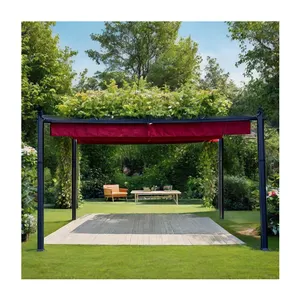 Gazebo de jardin extérieur étanche avec auvent rétractable et cadre en aluminium enduit de poudre treillis de raisin en métal