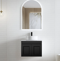 Ensemble de meubles de salle de bain suspendus au mur en satin noir résistant à l'eau de 600 mm, moderne, pour hôtel et appartement