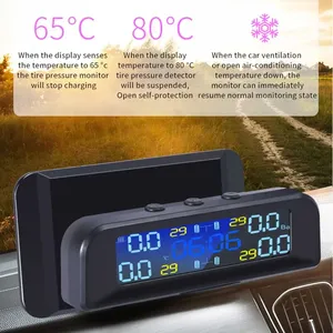 ระบบตรวจสอบแรงดันลมยาง TPMS สำหรับรถยนต์อัจฉริยะ พลังงานแสงอาทิตย์ จอแสดงผลดิจิตอล TMPS LCD พร้อม USB ระบบเตือนภัยอัตโนมัติ เซ็นเซอร์แรงดันลมยาง - Product Image 4