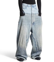 Jeans larges et amples de style streetwear, double couche, double taille, patchwork, délavé, effet usé, logo brodé personnalisé